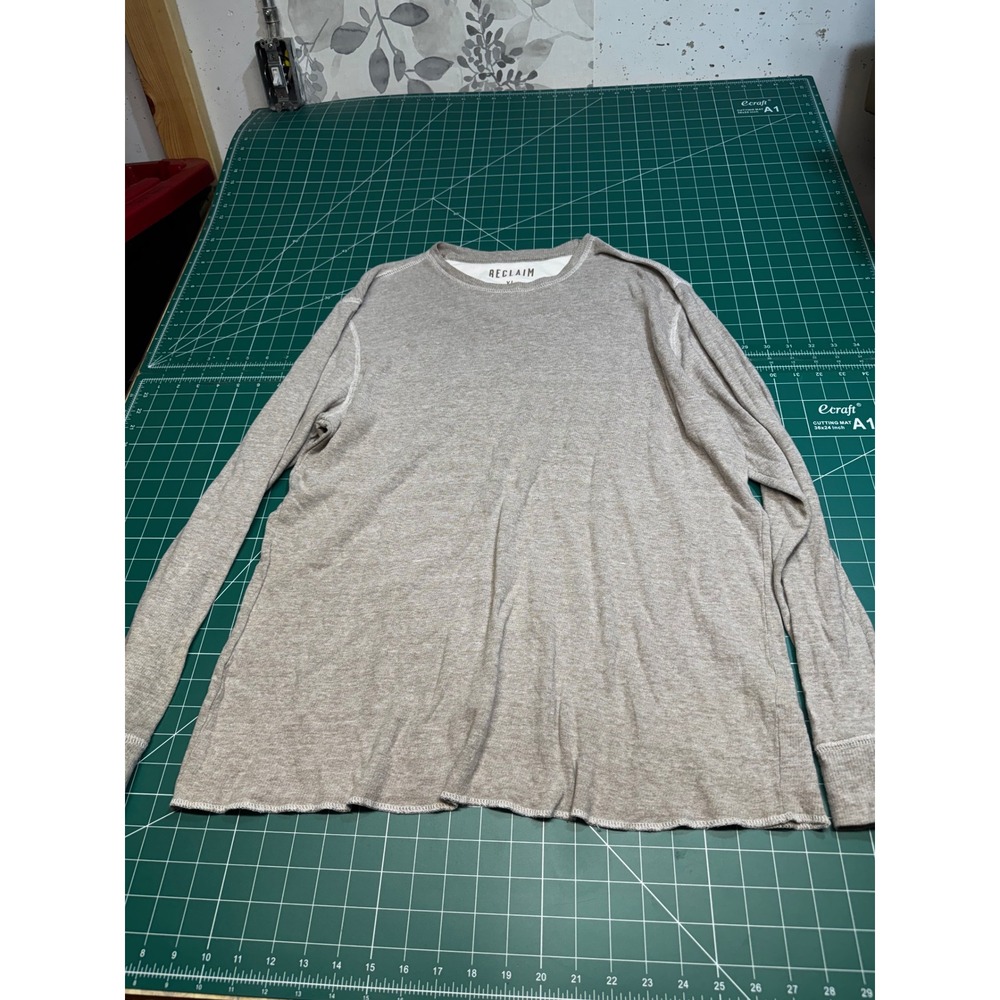 Reclaim Women XL Thermal Shirt Long Sleeve Waffle Knit Crew Neck Heathered Tan